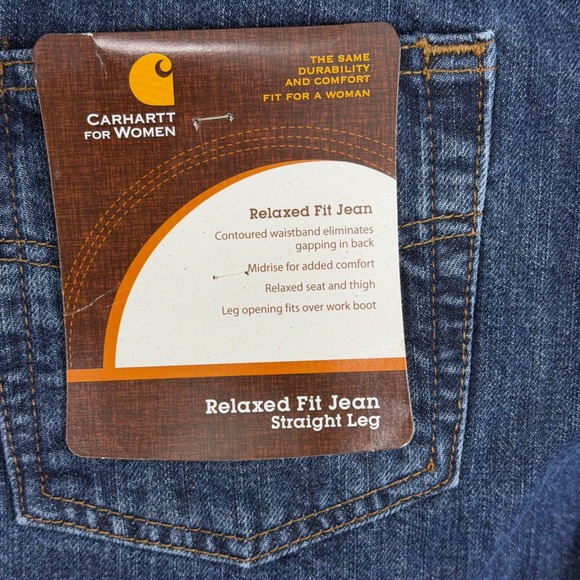 Carhartt Women Relaxed Fit Straight Leg Jeans Dark Wash Blue 12x30 WB160 VIO NWT - Picture 3 of 8